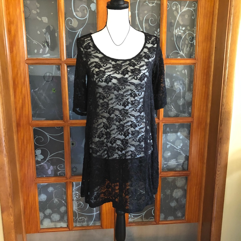 Black, lace, midi, cover up